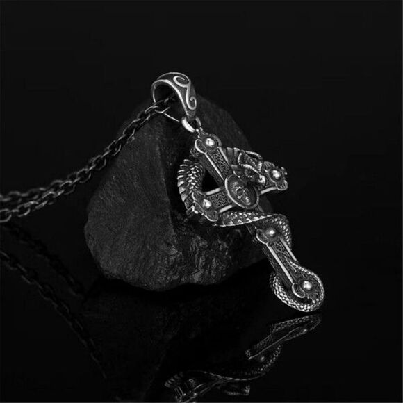 Dragon Skull Cross Mystical Unisex Stainless Steel Pendant Necklace - Picture 3 of 8